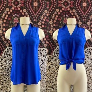 NWOT Express Sleeveless Royal Blue Button-Up Top, Extra Small